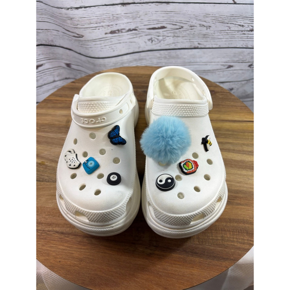 Crocs Shoes - Women's Crocs White Platform Mules & Clogs with Charms US 8